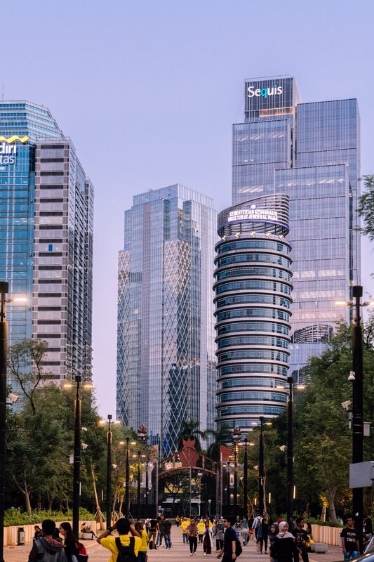 Modern Skyscrapers at Dusk — Blue, Calm