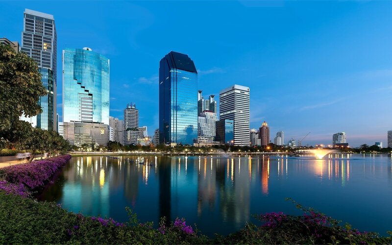 Modern Skyscrapers at Dusk — Blue, Serene