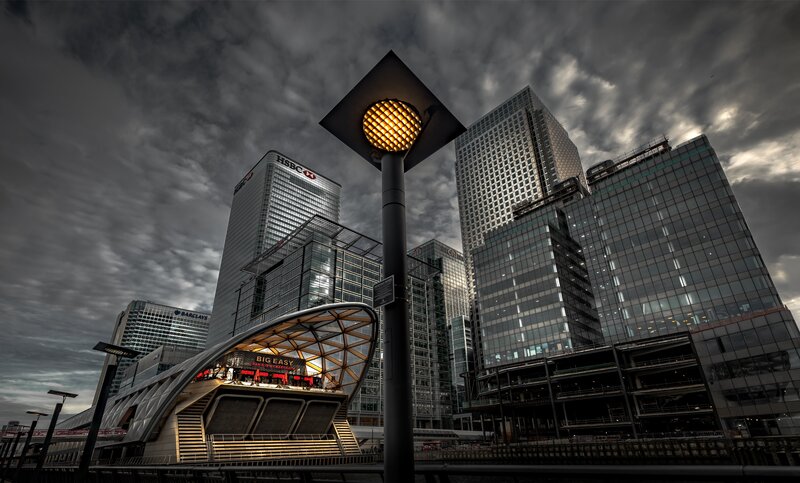Modern Skyscrapers at Dusk — Gray