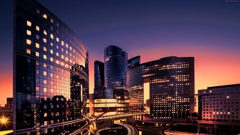 Modern Skyscrapers at Dusk — Purple