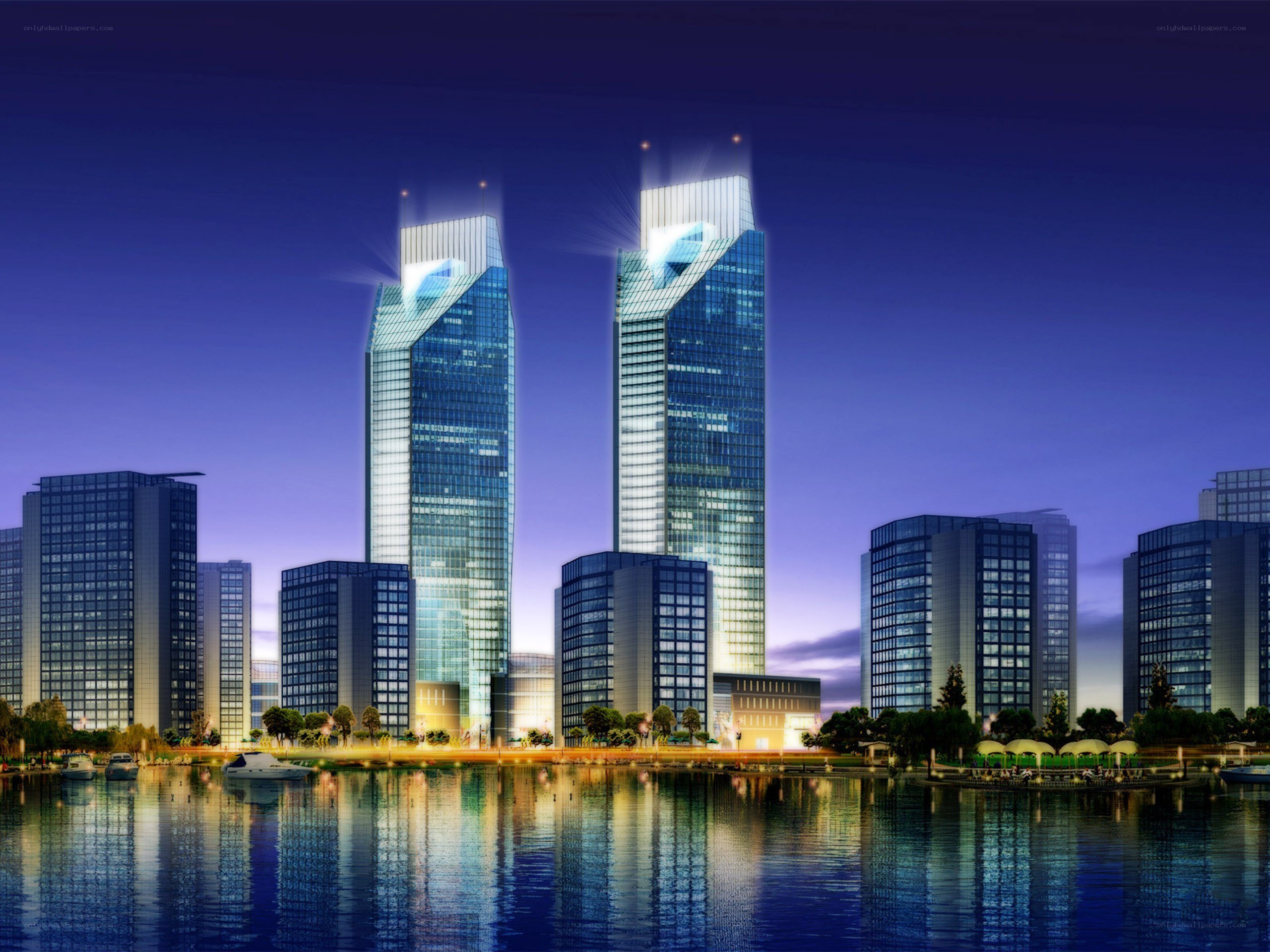 modern skyscrapers at night