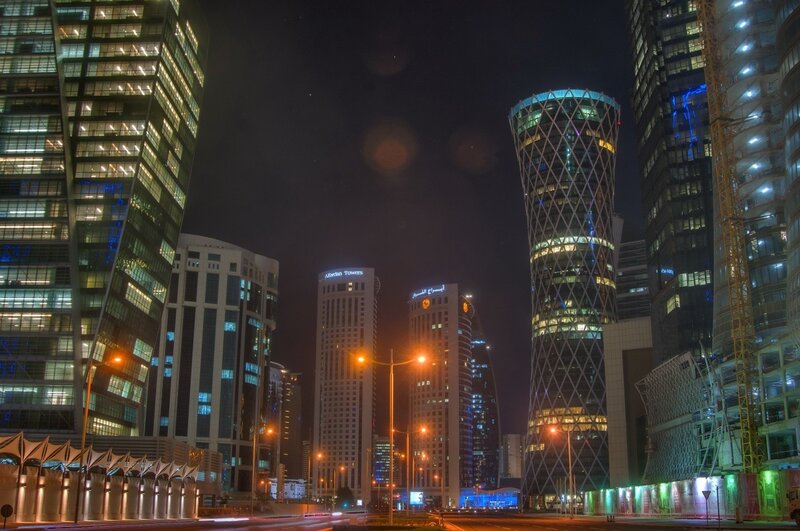 Modern Skyscrapers at Night — Black, Dramatic