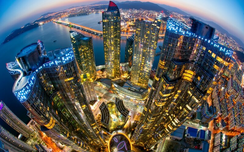 Modern Skyscrapers at Night — Blue, Dramatic