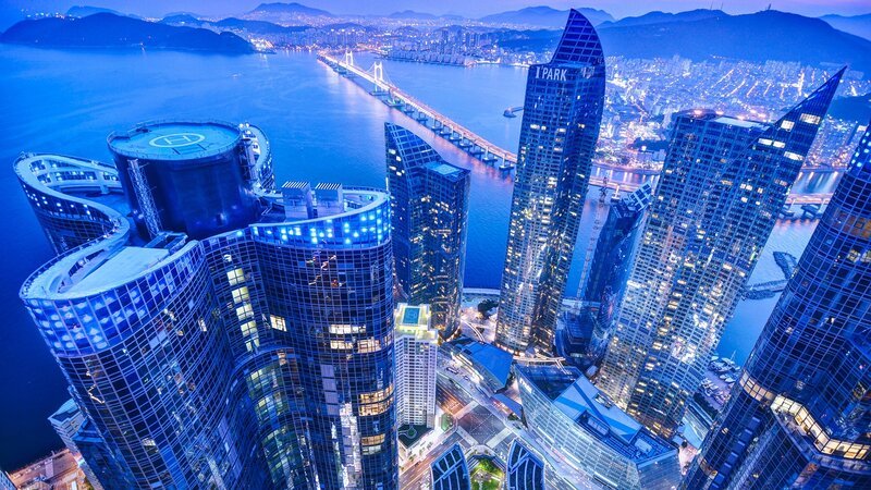Modern Skyscrapers at Night — Blue