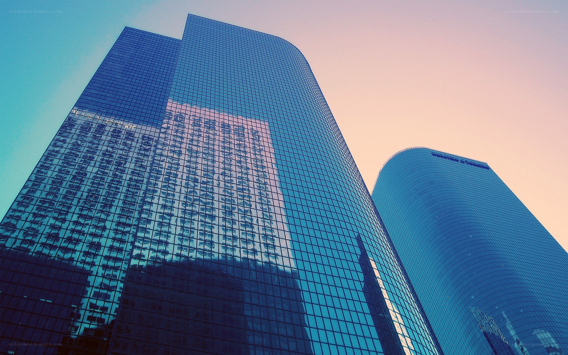 modern skyscrapers at sunset