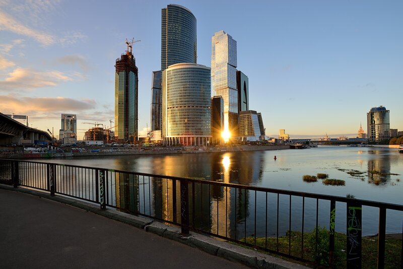 Modern Skyscrapers at Sunset — Blue, Serene