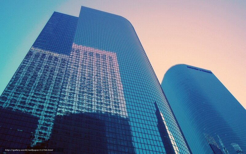 Modern skyscrapers at sunset