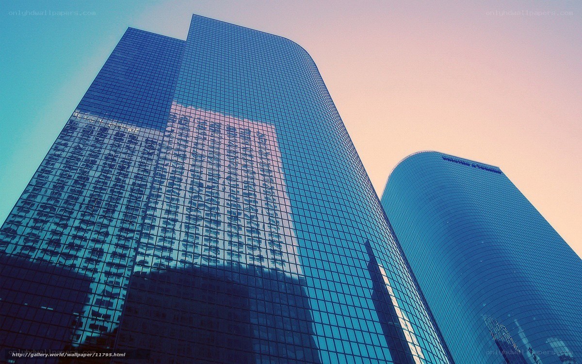 Modern skyscrapers at sunset