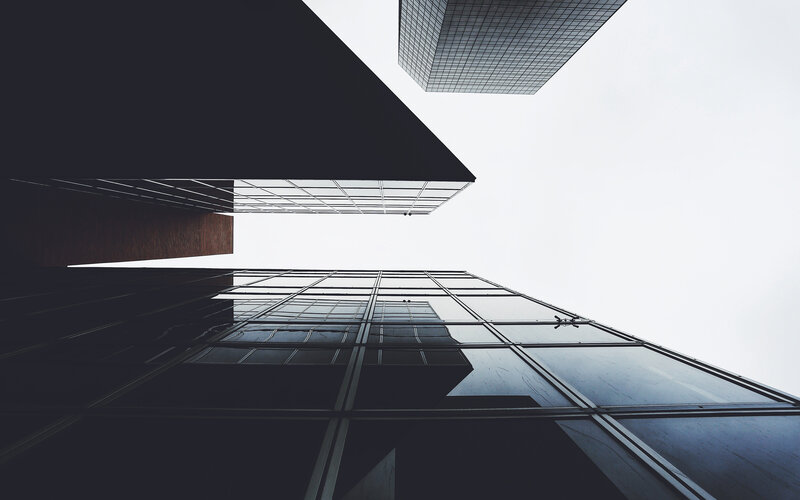 Modern Skyscrapers — Gray, Dramatic, Photograph, Glass Facade
