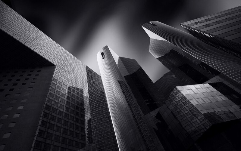 Modern skyscrapers in black and white