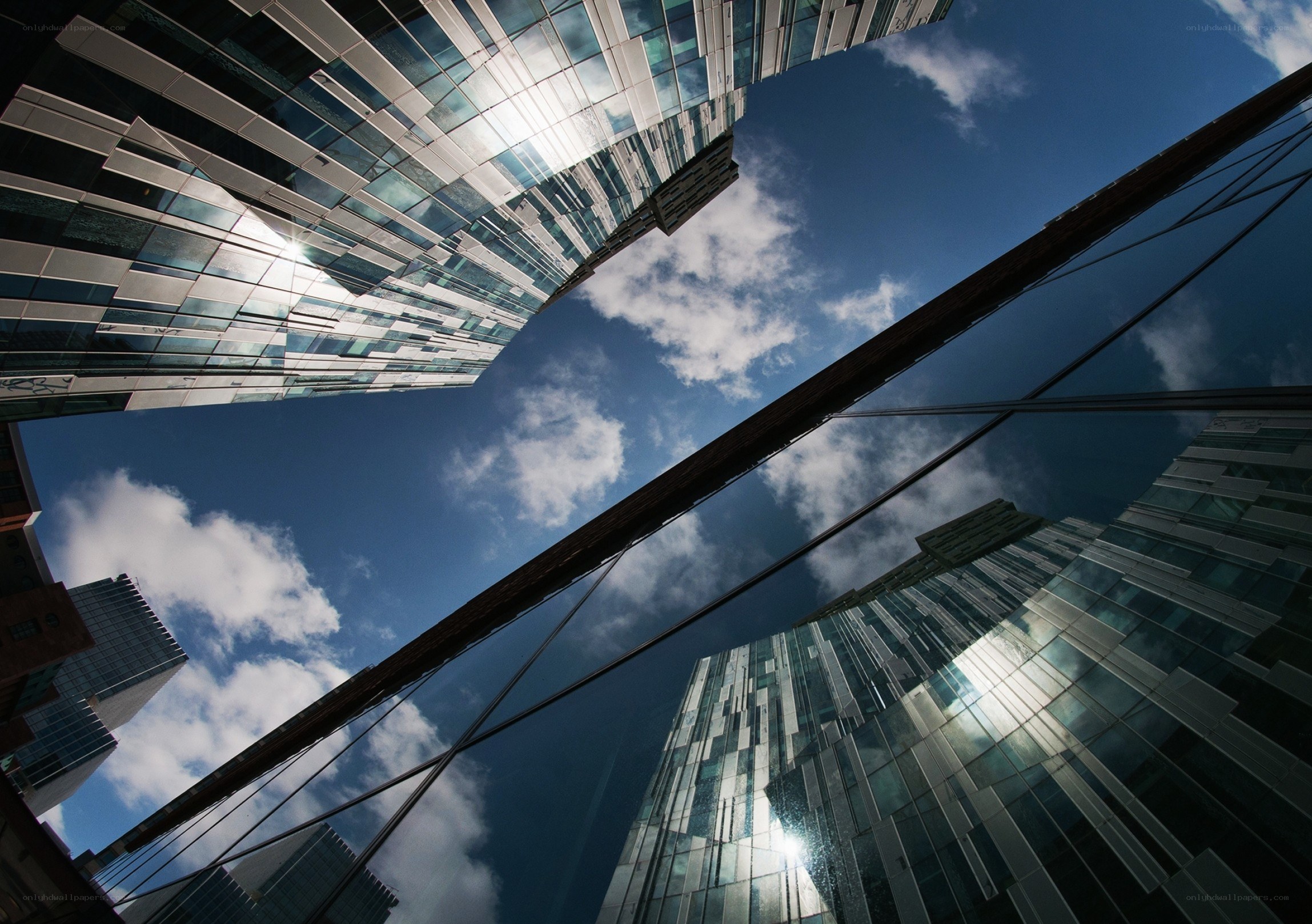 Modern skyscrapers under blue sky