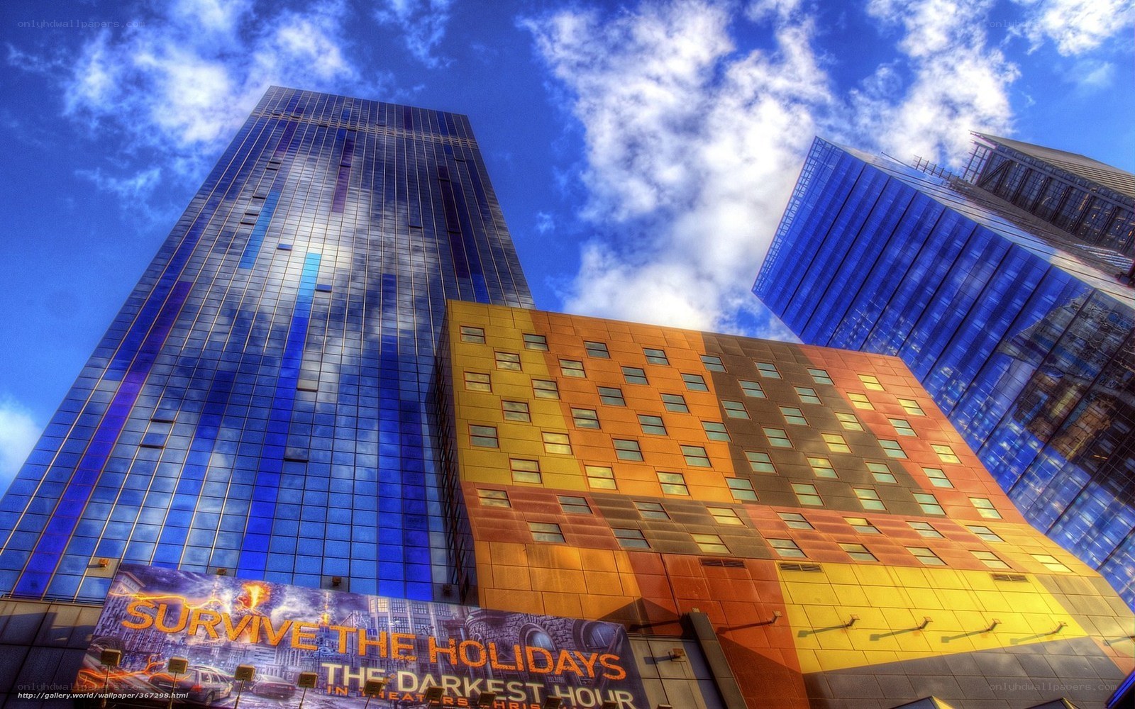 Modern skyscrapers under blue sky