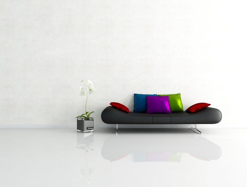 Modern sofa with colorful pillows