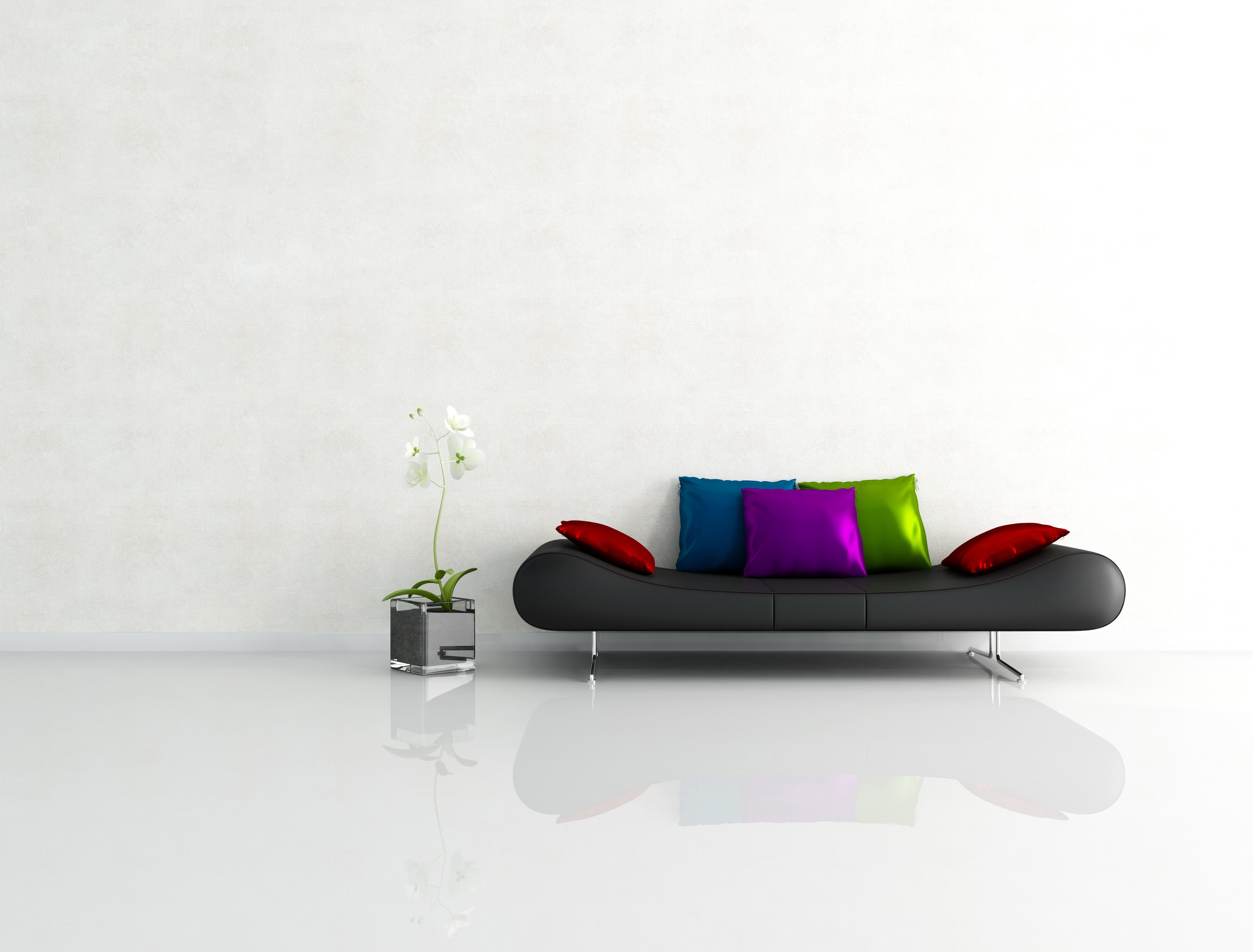 Modern sofa with colorful pillows