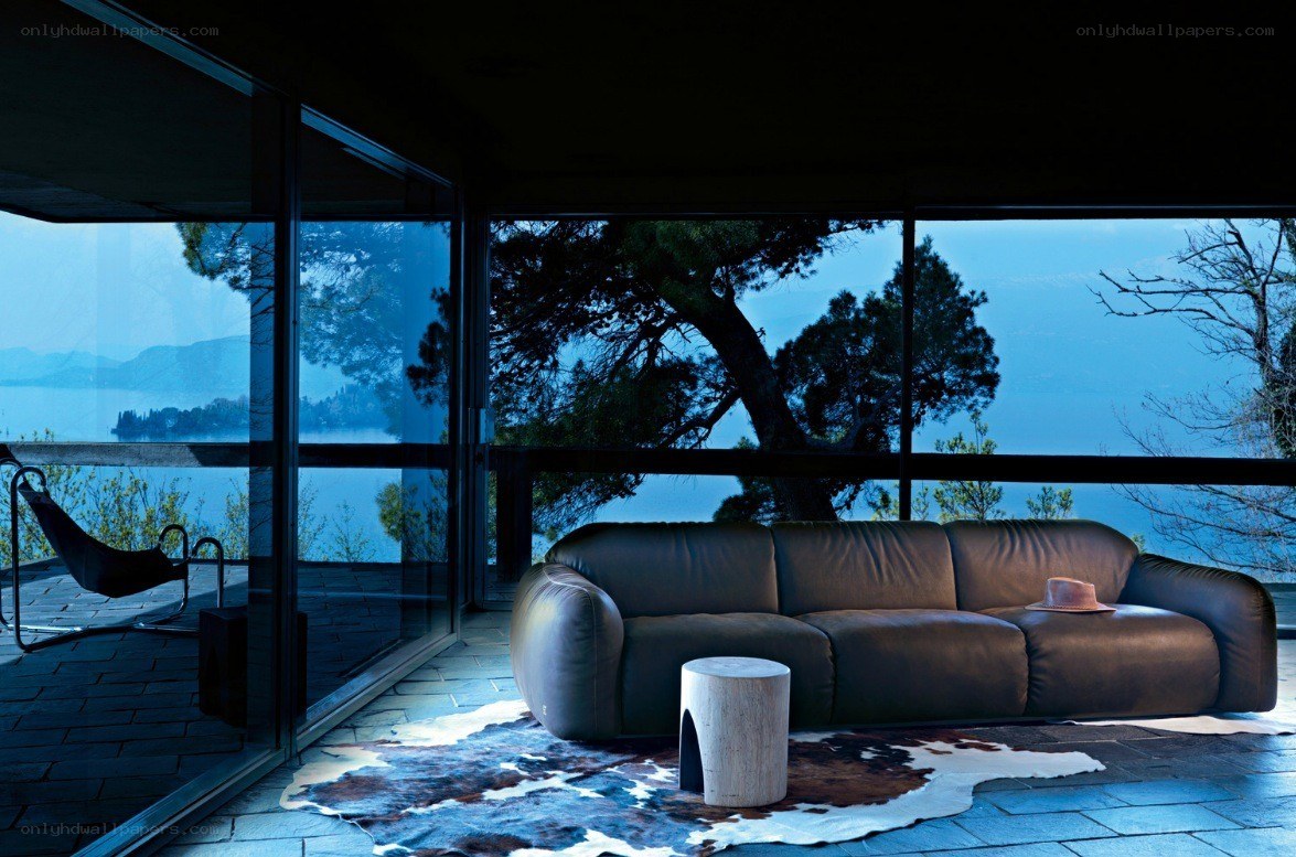 Modern sofa with lake view