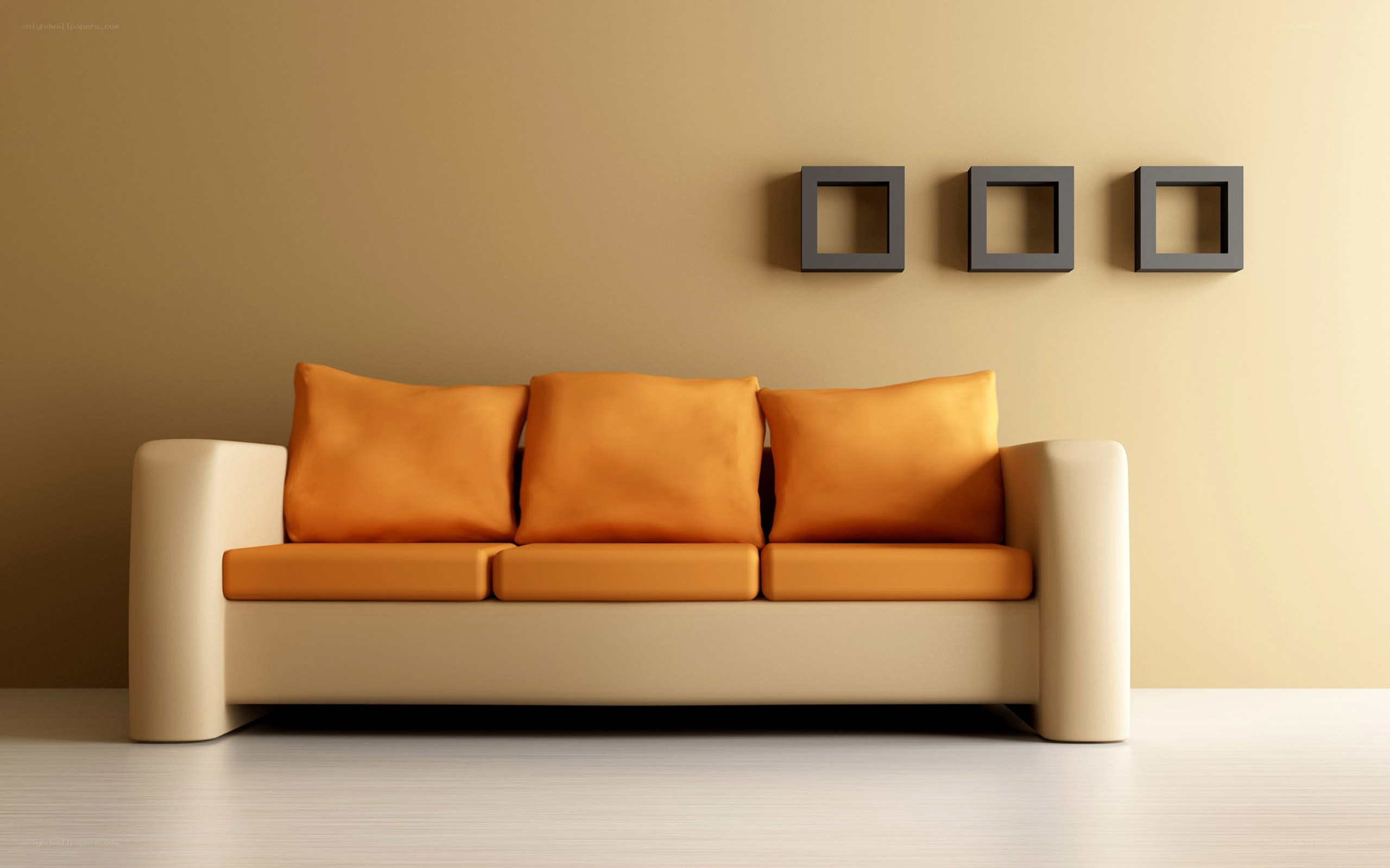 Modern sofa with orange cushions