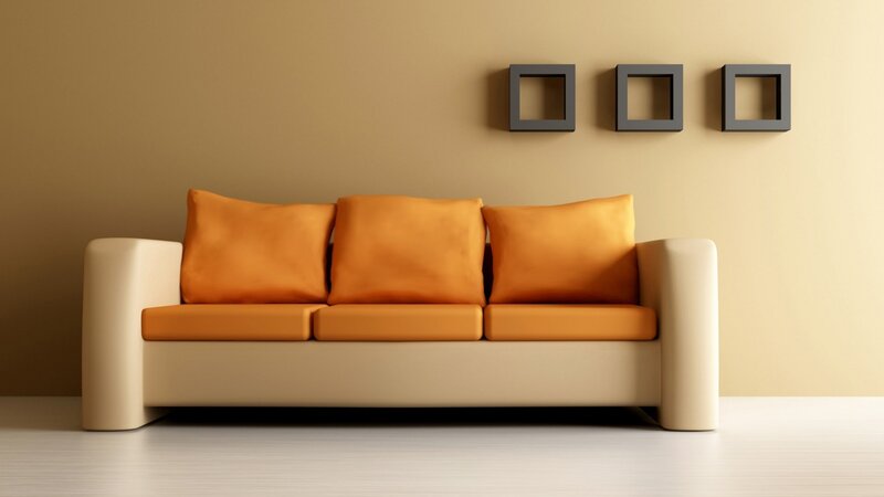 Modern sofa with orange cushions