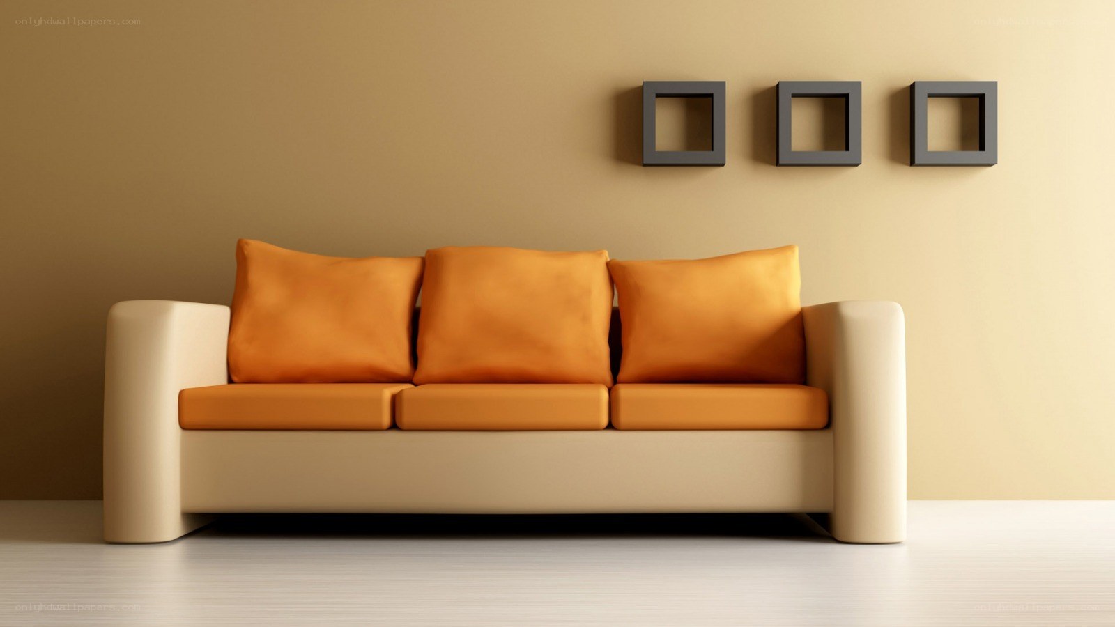 Modern sofa with orange cushions