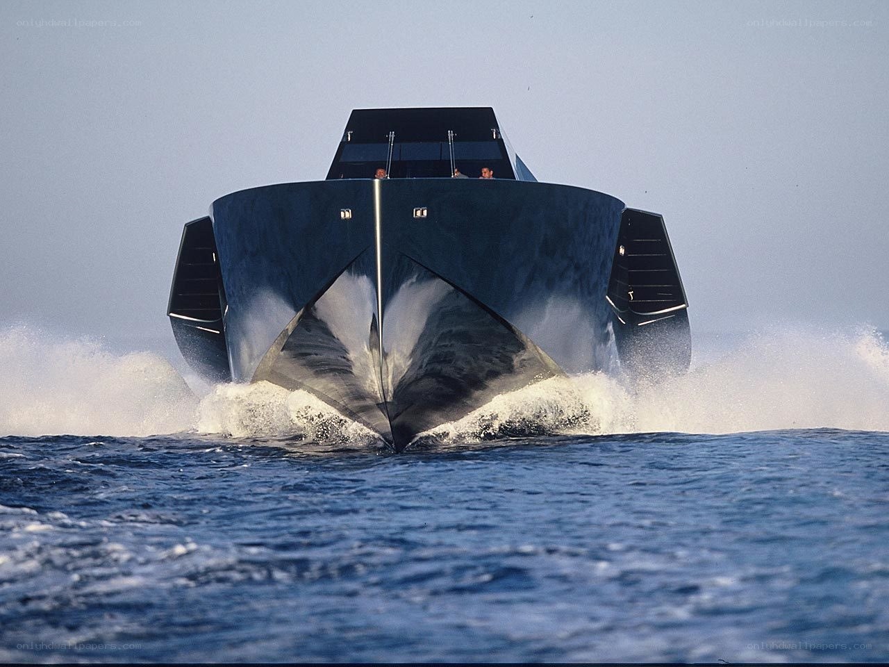 modern speedboat cutting through water