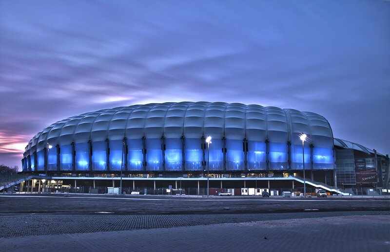 Modern Stadium at Dusk — Blue, Dramatic