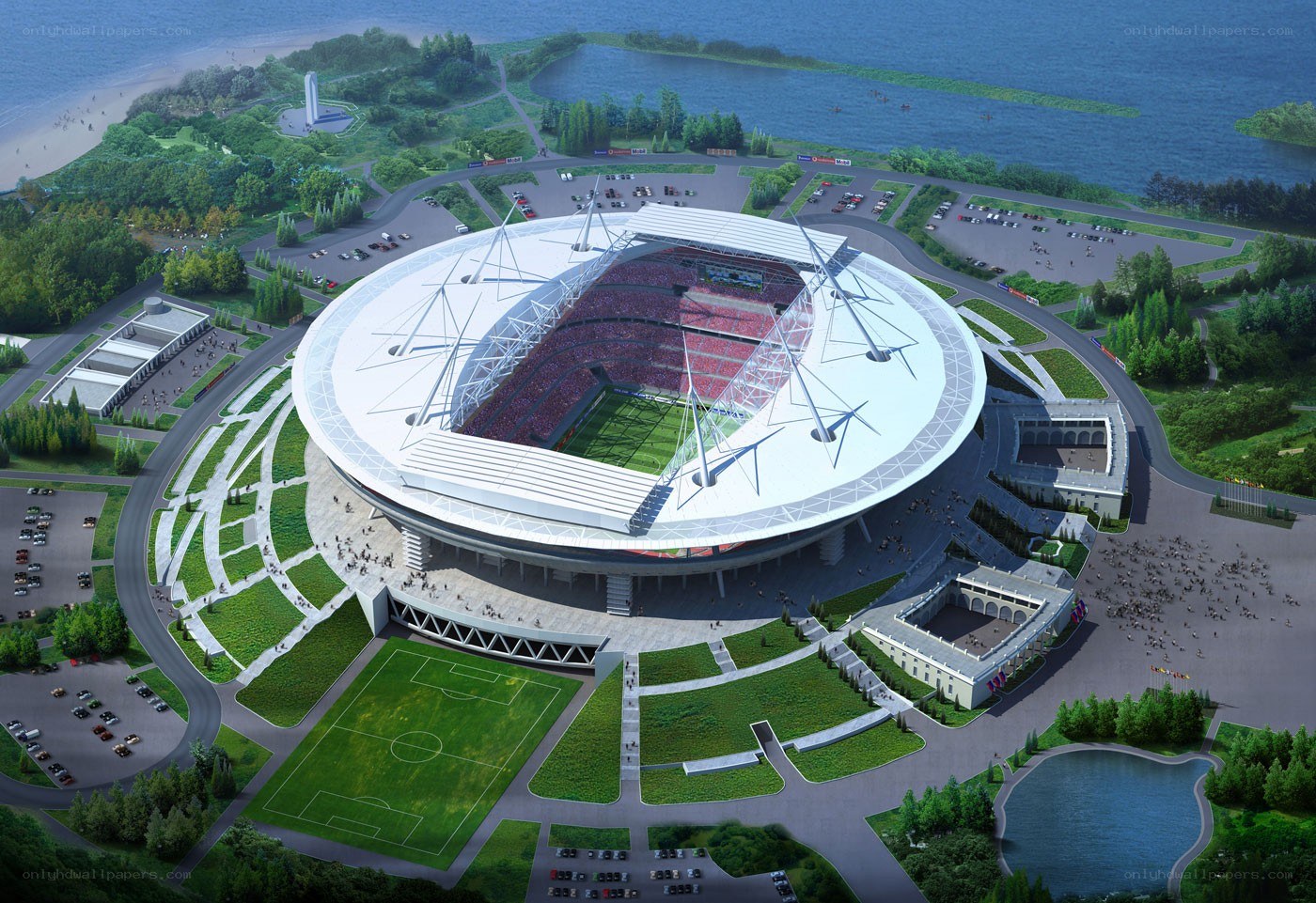 modern stadium by the water