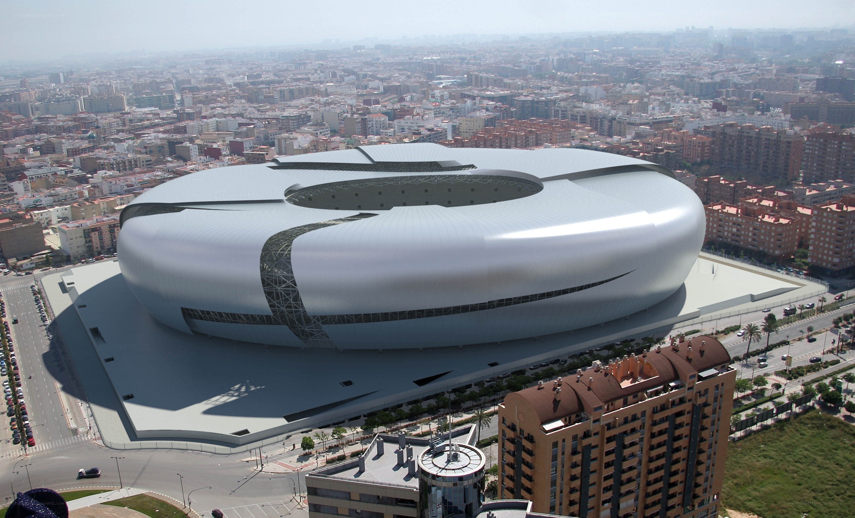 modern stadium in urban setting