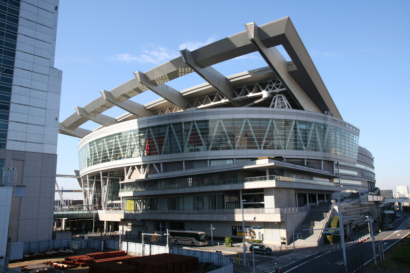 modern stadium with glass facade