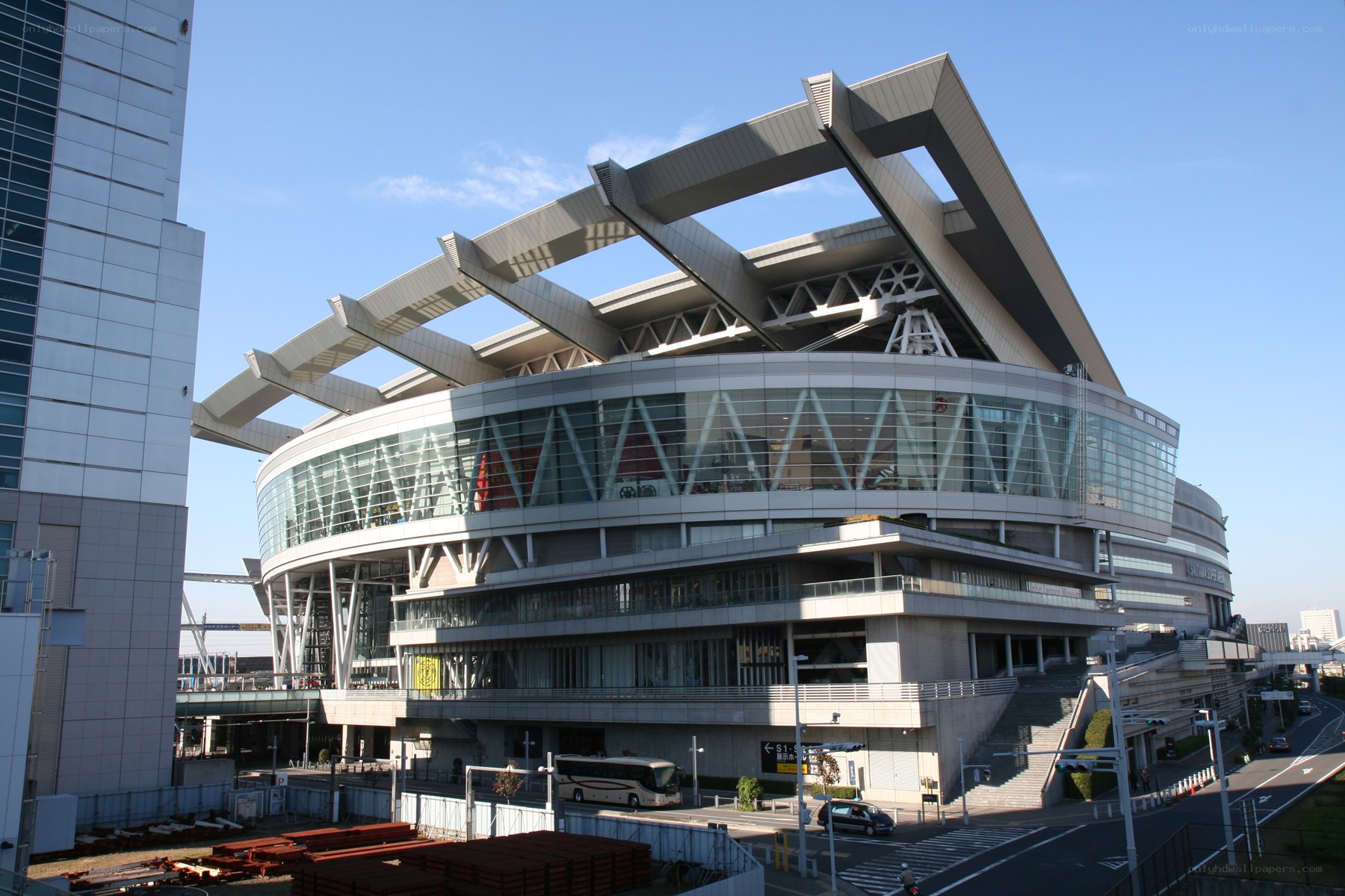 modern stadium with glass facade
