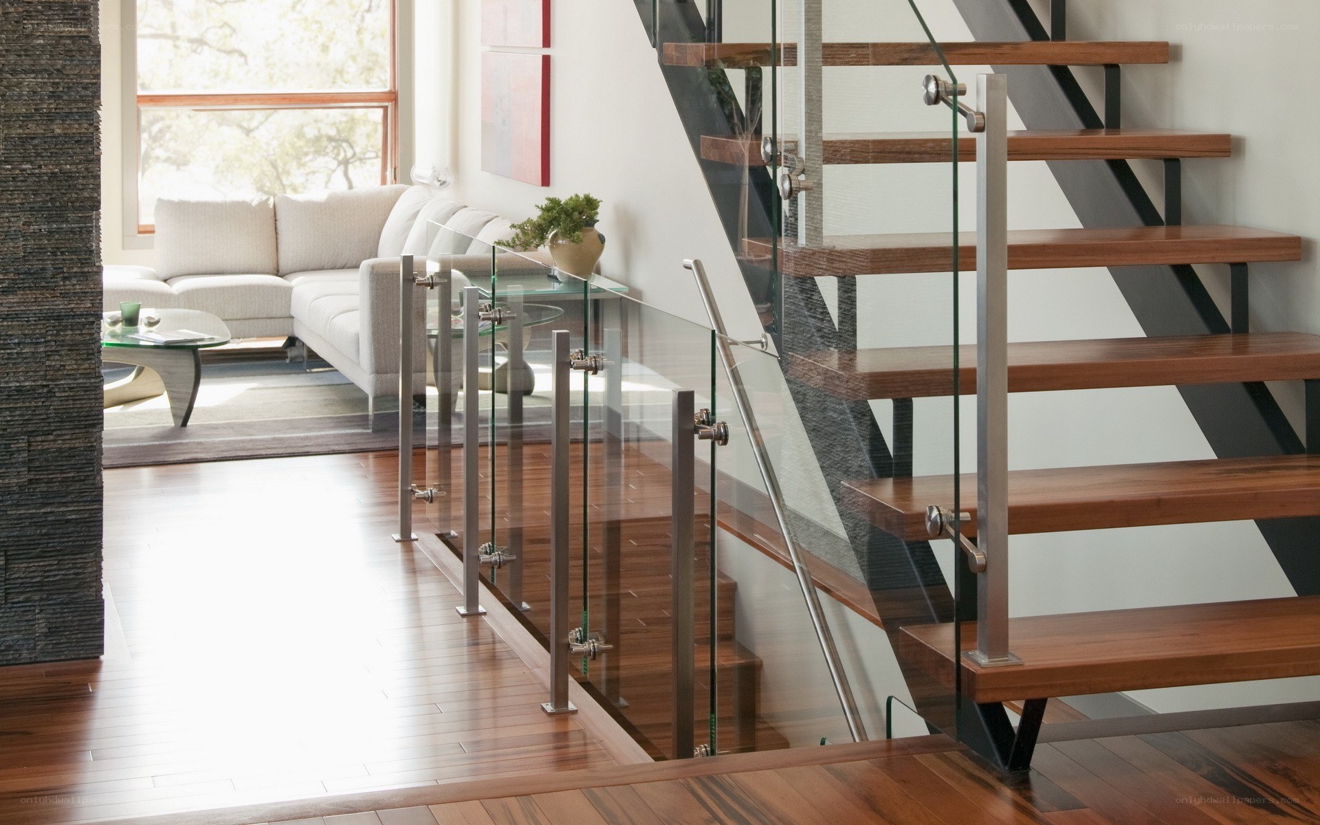 Modern staircase with glass railing