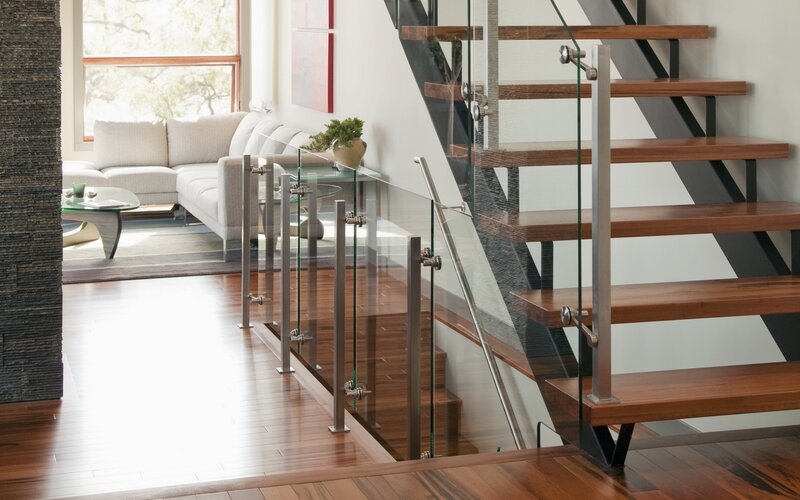 Modern staircase with glass railing