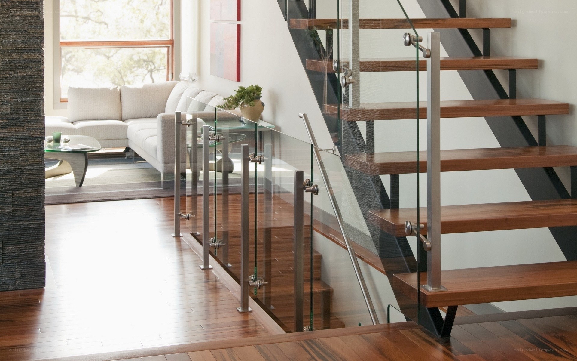 Modern staircase with glass railing