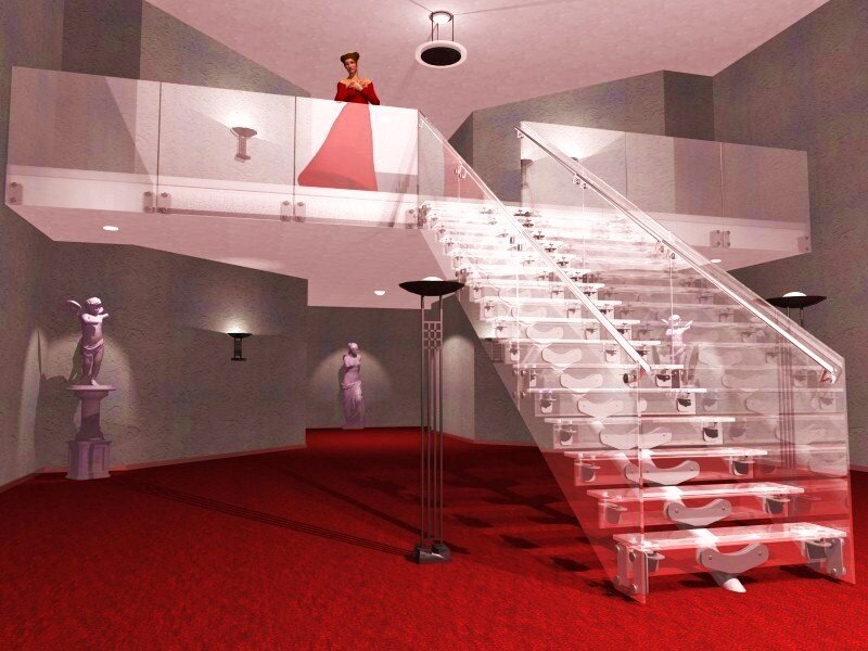 Modern staircase with red carpet