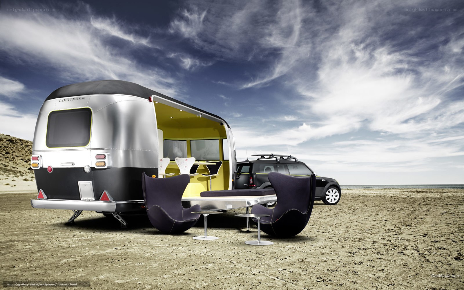 Modern trailer on beach