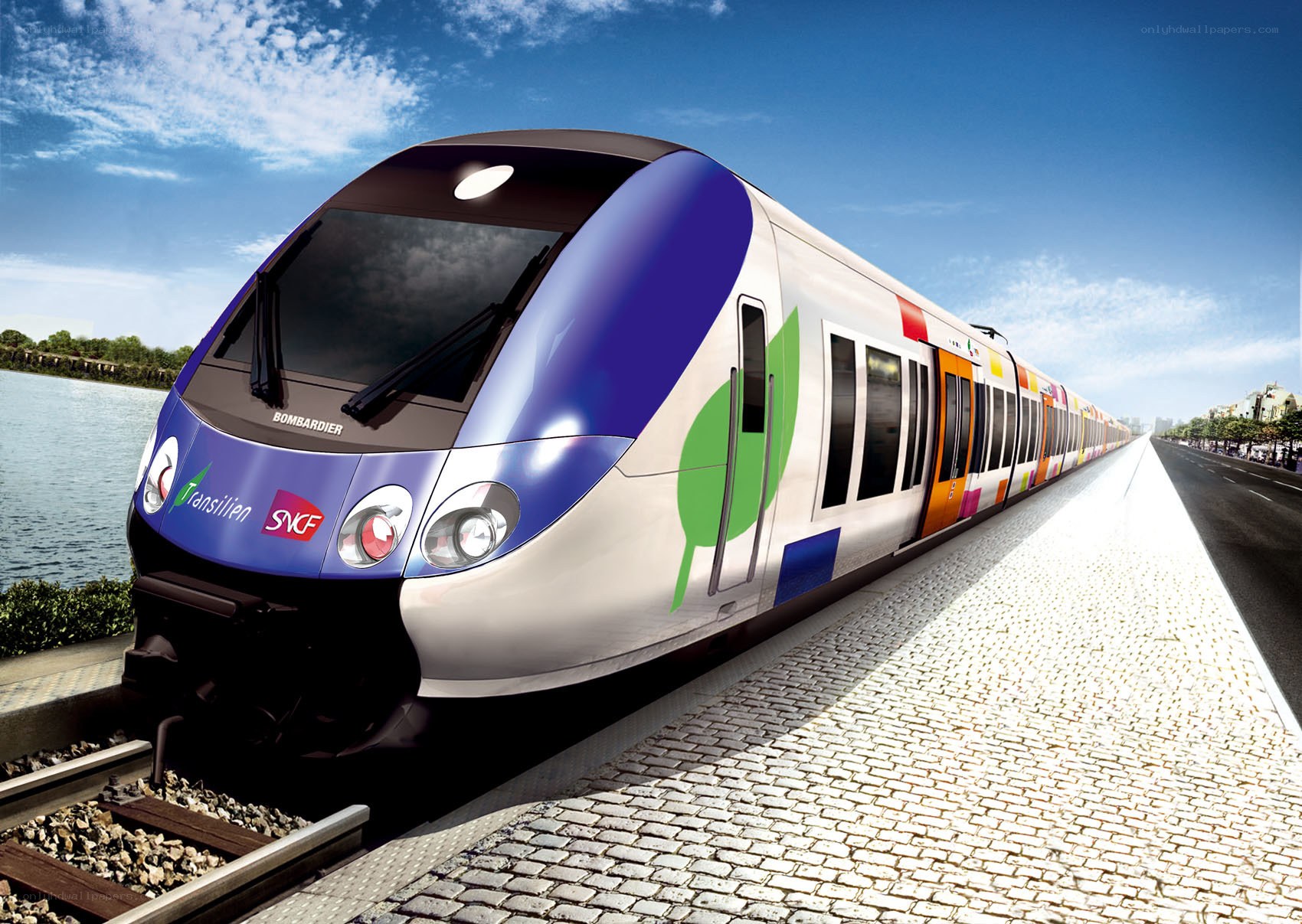 Modern train on a sunny day