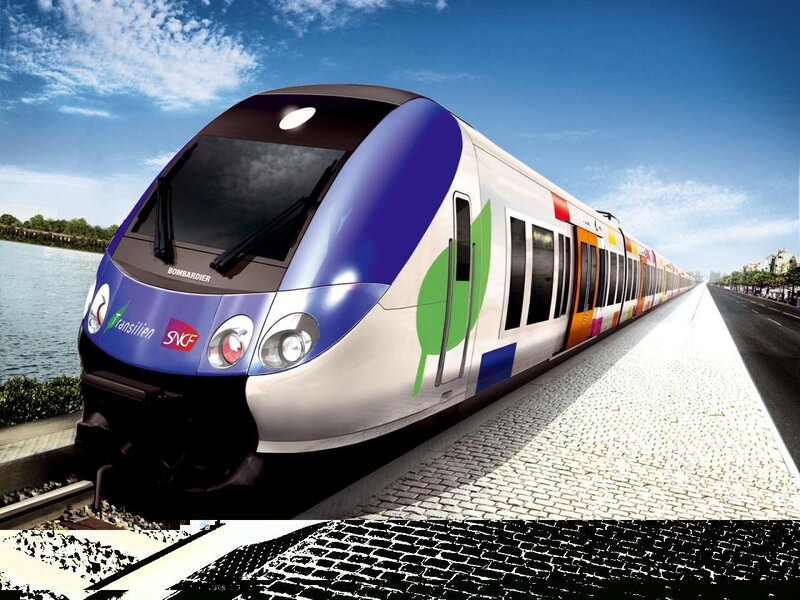 Modern Train on Tracks — Blue, Serene