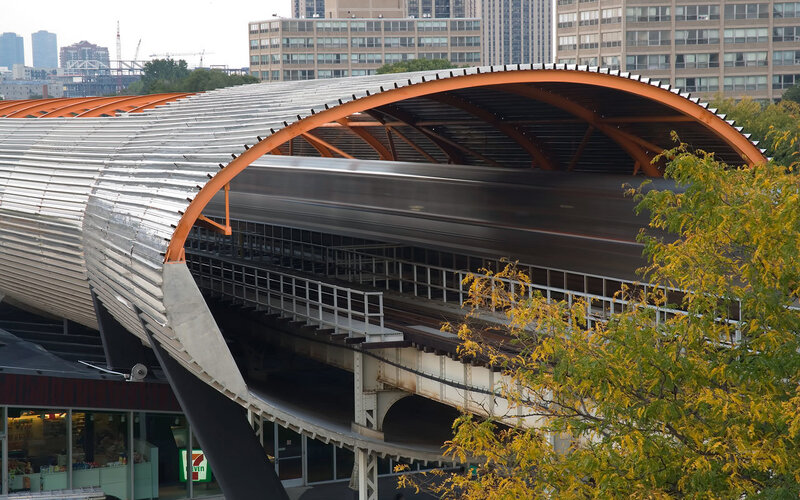 Modern train station with arched roof
