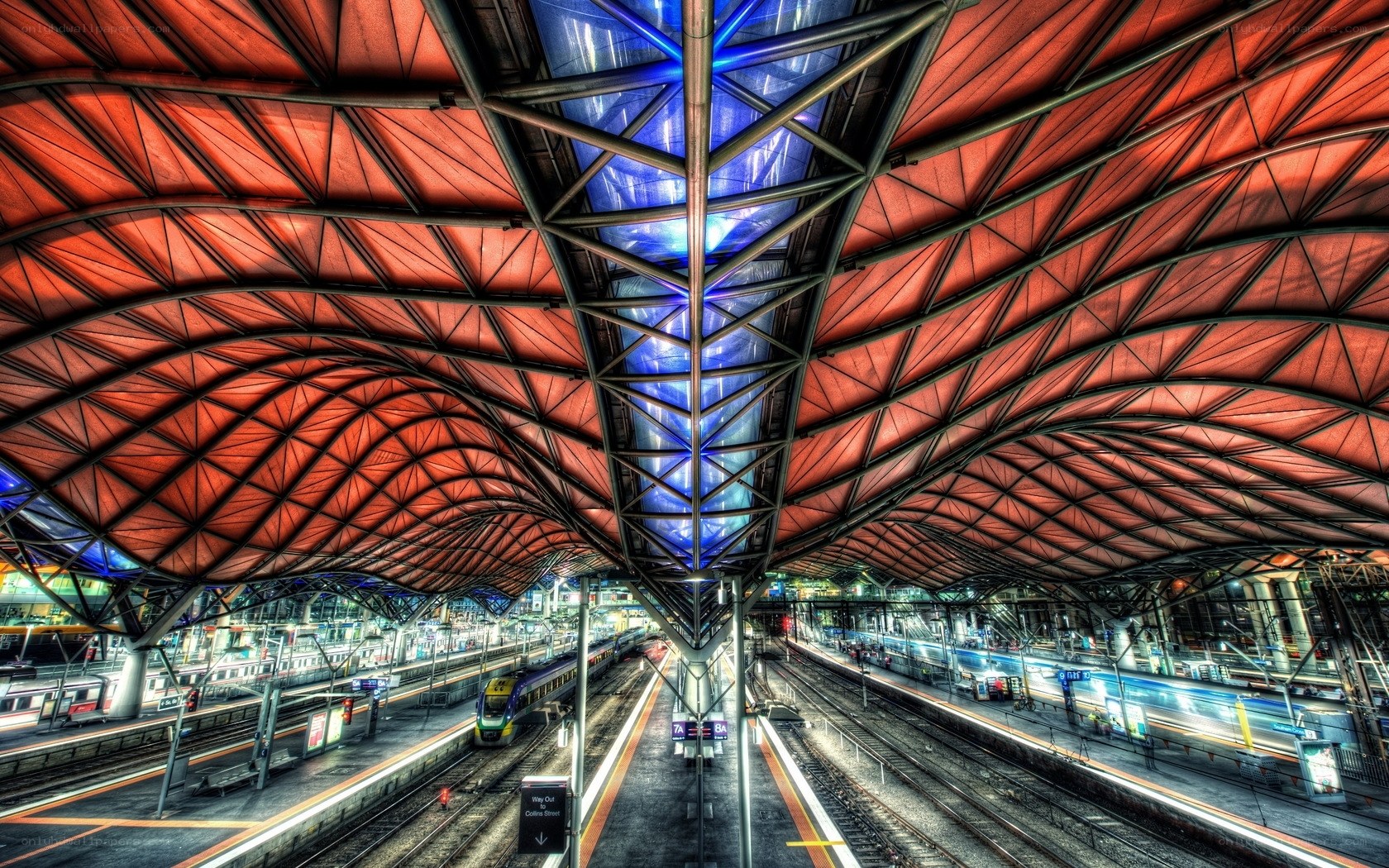 Modern train station with red roof