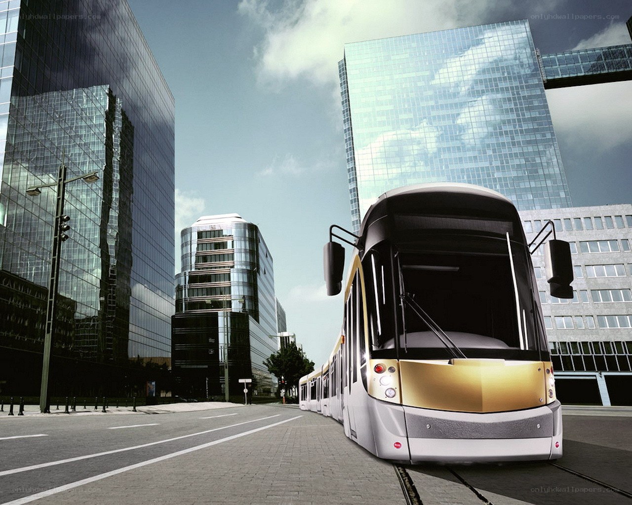 Modern tram in a city
