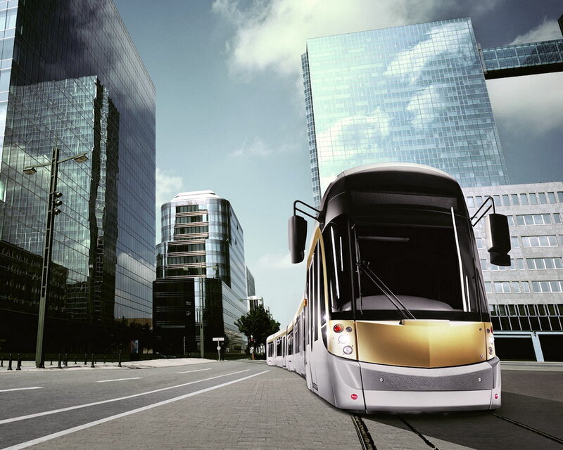 Modern Tram in City — Gray