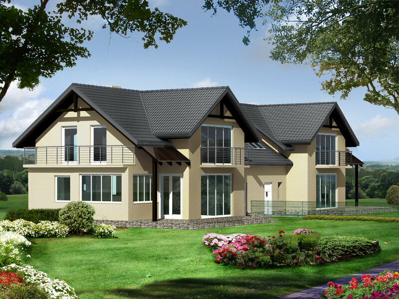 modern two-story house with garden