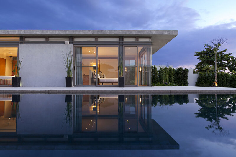 Modern Villa at Dusk — Blue