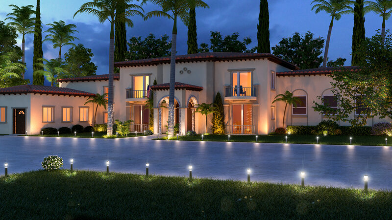 Modern Villa at Night — Blue