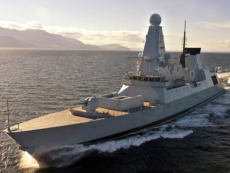 Modern Warship at Sea — Gray, Dramatic