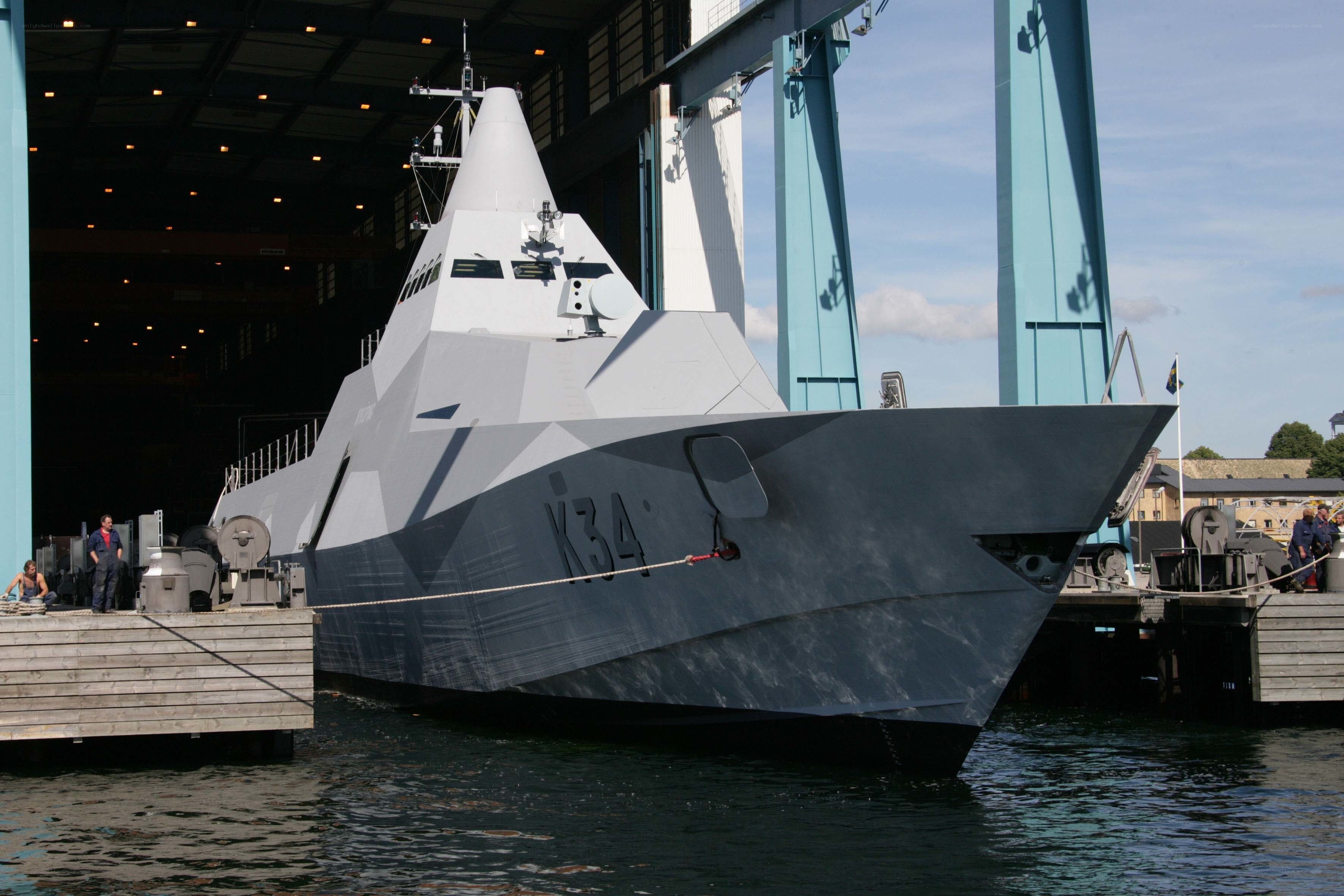 Modern warship in dry dock