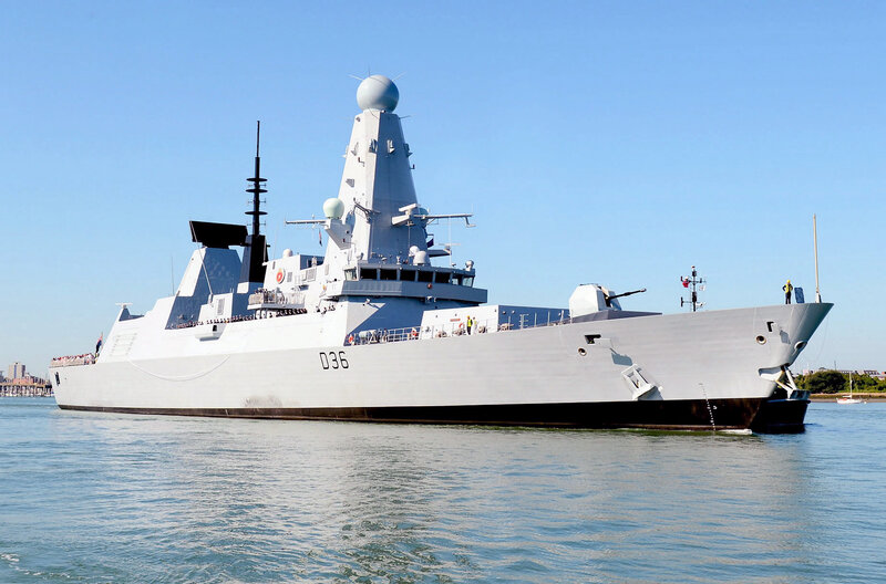 Modern Warship in Harbor — Gray