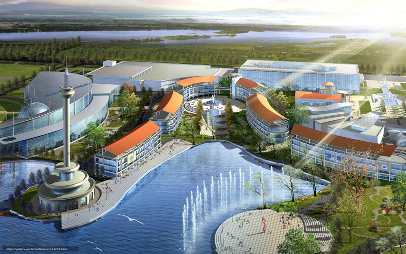 Modern waterfront architectural complex