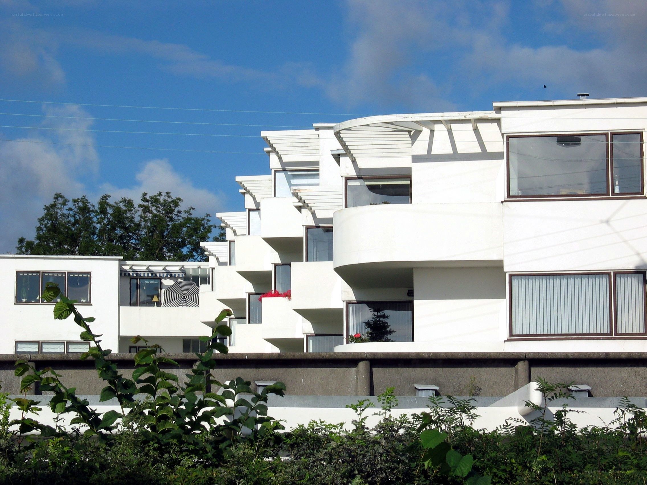 Modern white apartment building