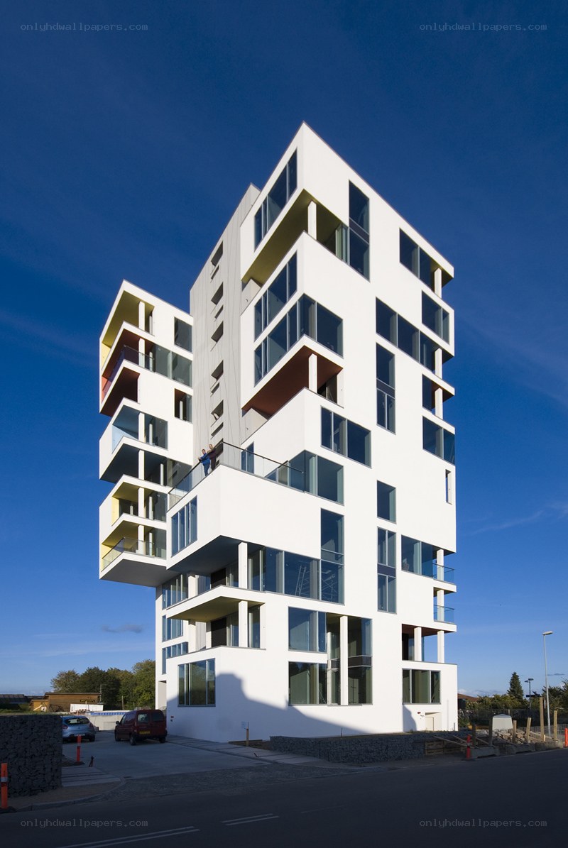 Modern white apartment building