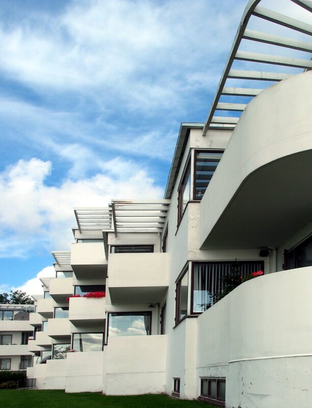 Modern white apartment building