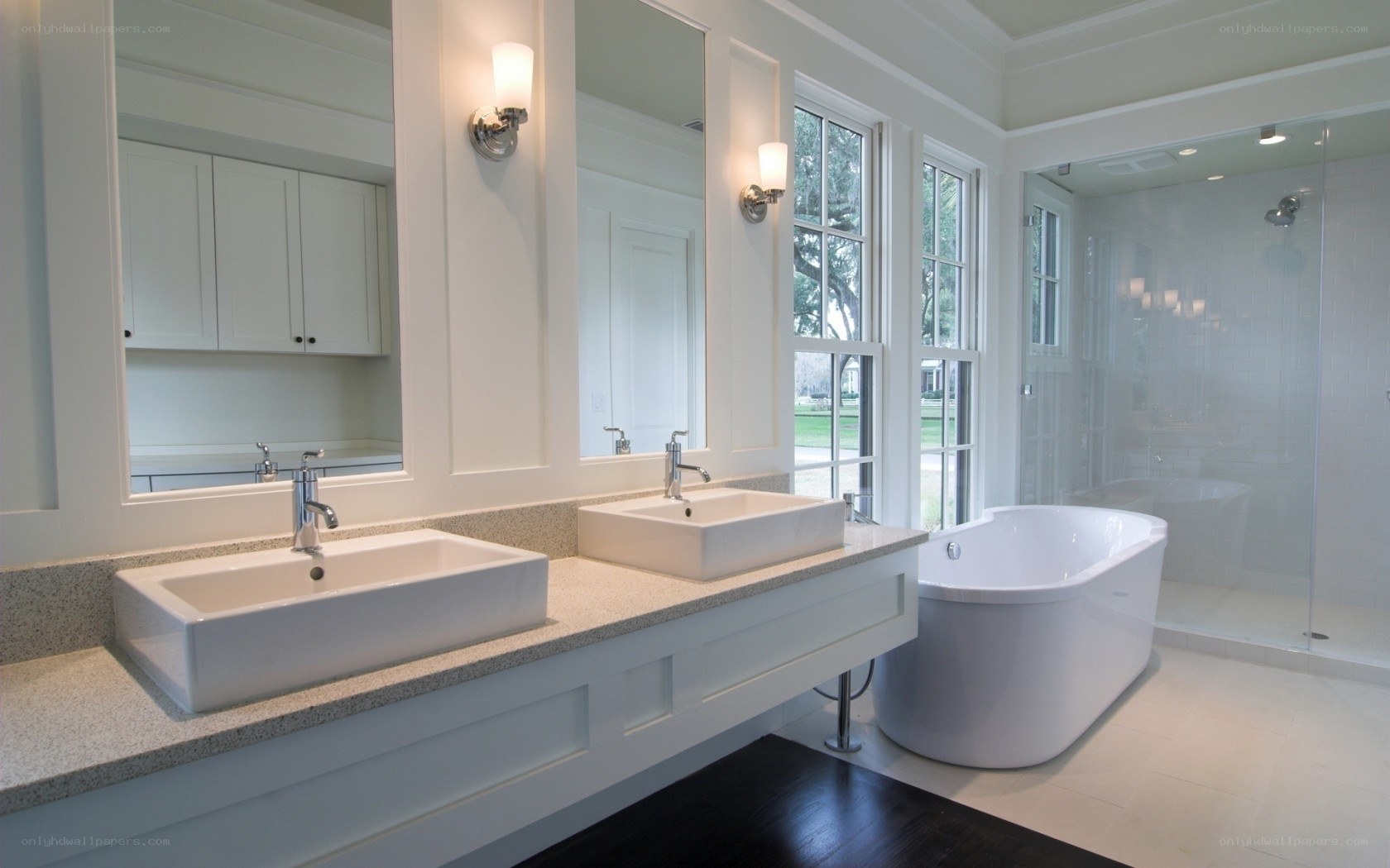 Modern white bathroom with double sinks